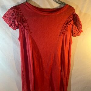 Maurices Red Lace Accent Short Sleeve Top